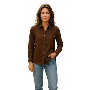 Kiko  Blouse  Women Size M Brown  100% Linen Long Sleeves Brand New # 173